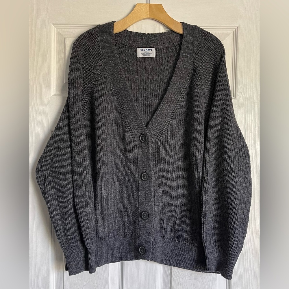 Old Navy Women’s Dark Charcoal Button-Up Ribbed Cardigan